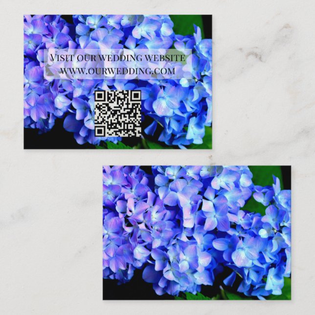 Carte D'accompagnement Elégant bleu violet hydrangée florale QR code (Devant / Derrière)