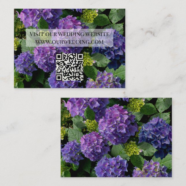 Carte D'accompagnement Elégant bleu violet magenta hydrangea fleuri QR (Devant / Derrière)