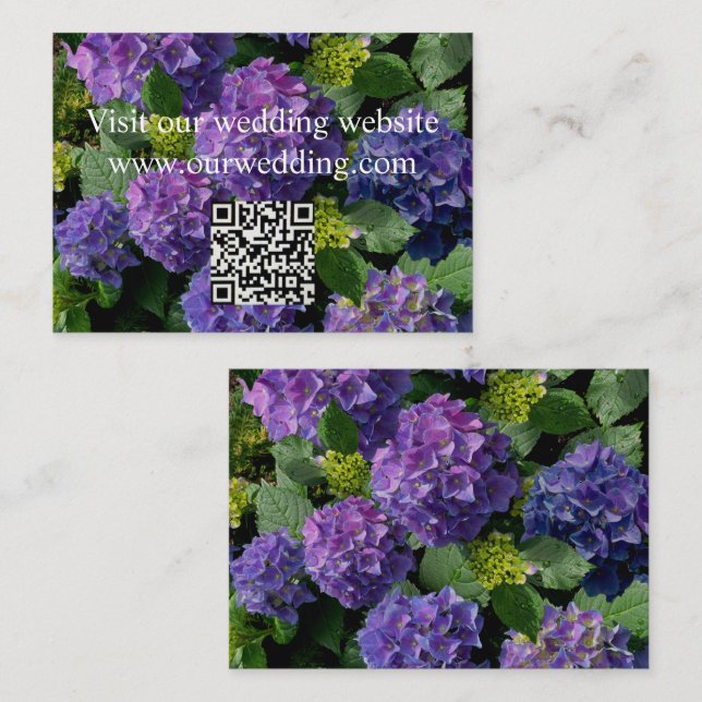 Carte D'accompagnement Elégant bleu violet magenta hydrangea fleuri QR (Devant / Derrière)