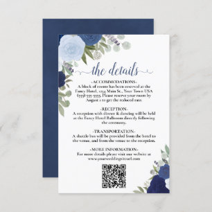 Carte D'accompagnement Elegant Blue Boho Rose Détails Mariage QR Code