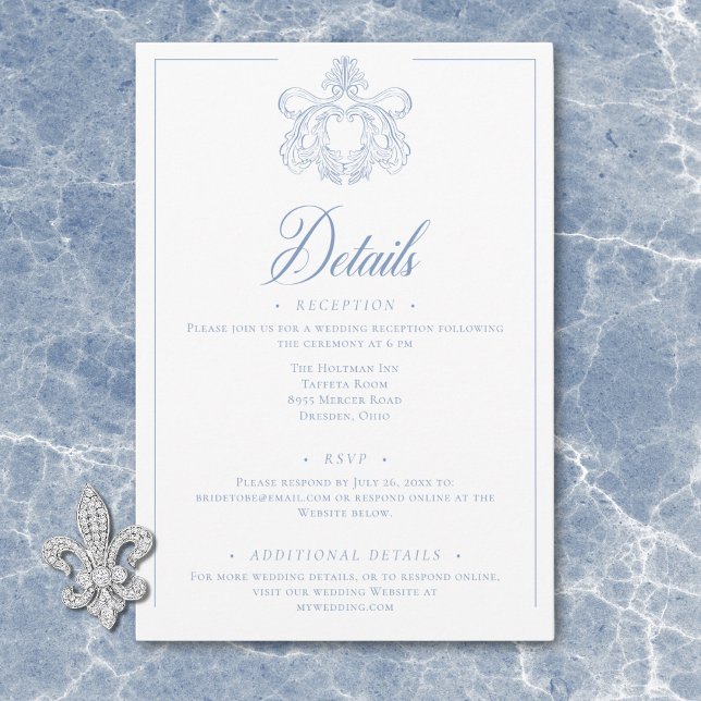 Carte D'accompagnement Elégant Blue Chinoiserie Bird Crest Mariage Détail (Elegant Blue Chinoiserie Bird Crest Wedding Detail Enclosure Card)