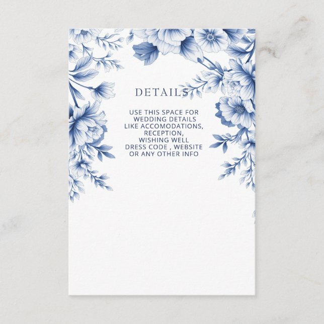 Carte D'accompagnement Elegant Blue Chinoiserie Floral Botanical Wedding (Devant)