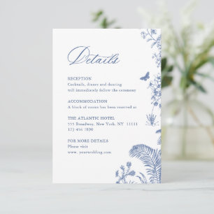 Carte D'accompagnement Elégant Blue French Garden Floral Détails Mariage