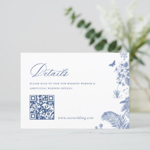 Carte D'accompagnement Elégant Blue French Garden Floral Détails Mariage