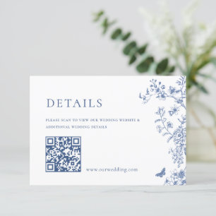 Carte D'accompagnement Elégant Blue French Garden Floral Détails Mariage