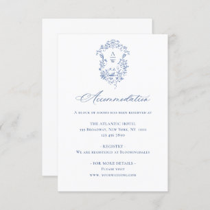 Carte D'accompagnement Elégant Blue French Garden Floral Détails Mariage