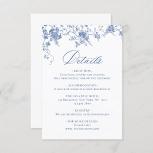 Carte D'accompagnement Elégant Blue French Garden Floral Détails Mariage
