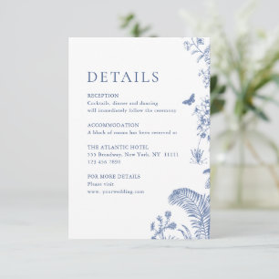 Carte D'accompagnement Elégant Blue French Garden Floral Détails Mariage