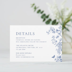 Carte D'accompagnement Elégant Blue French Garden Floral Détails Mariage