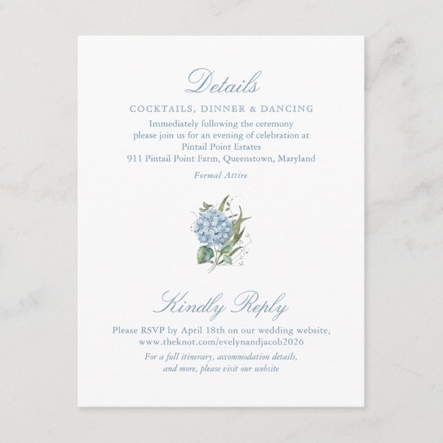 Carte D'accompagnement Elegant Blue Hydrangea Monogram Enclosure Card (Devant)