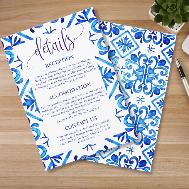 Carte D'accompagnement Elégant Blue Marocain Motif Détails Mariage (Créateur téléchargé)