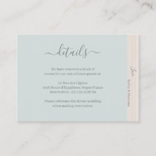 Carte D'accompagnement Elégant Blue Sage Wood Grain Mariage Hotel Détail