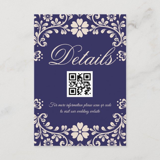 Carte D'accompagnement Elegant Blue Wedding Qr code Details (Devant)