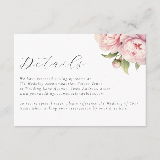 Carte D'accompagnement Elégant Blush Floral Aquarelle Détails du Mariage (Devant)