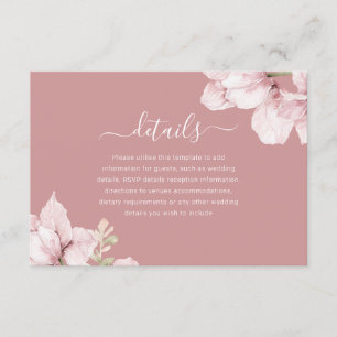 Carte D'accompagnement Elégant Blush Floral Dusty Rose Détails du Mariage