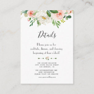 Carte D'accompagnement Élégant Blush Floral Mariage Détails de l'écriture