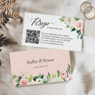 Carte D'accompagnement Elegant Blush Floral Mariage Website RSVP QR Code