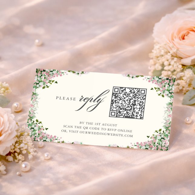 Carte D'accompagnement Elegant Blush Garden Wedding QR code RSVP Card (Créateur téléchargé)