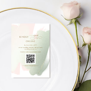 Carte D'accompagnement Elegant Blush Pink et Sage RSVP en ligne, QR Code