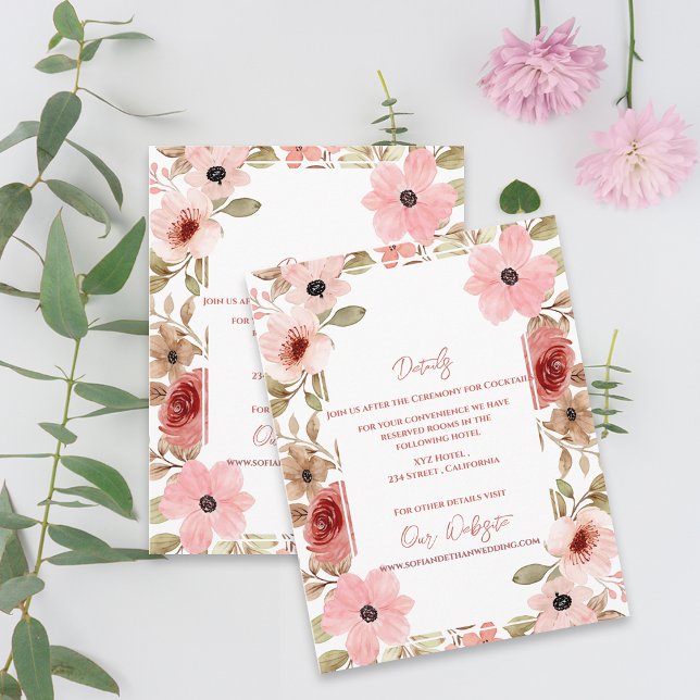Carte D'accompagnement Elegant Blush Pink Floral Wedding Details (Elegant Blush Pink Floral Wedding Details Enclosure Card)