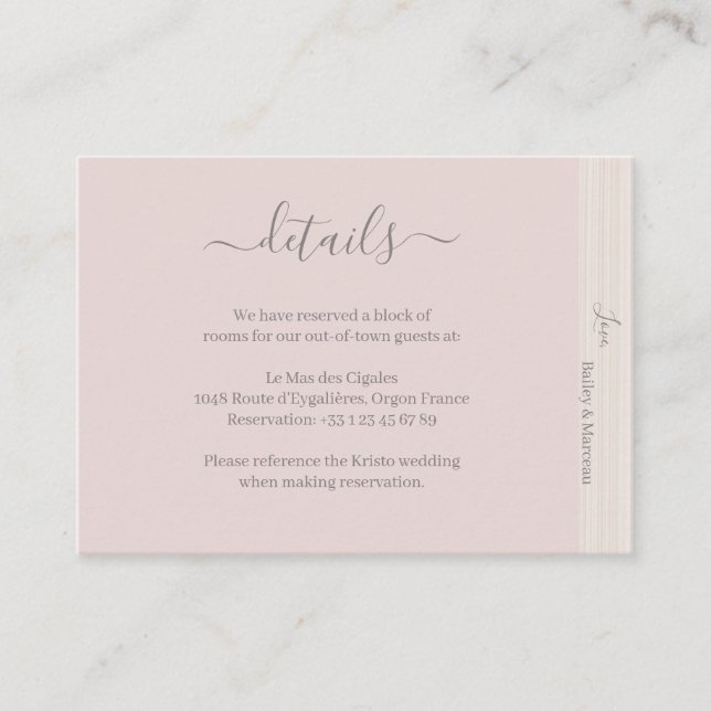 Carte D'accompagnement Élégant Blush Pink Wood Grain Mariage Détail de l' (Devant)