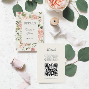 Carte D'accompagnement Elégant Blush Rose Mariage QR code Détails