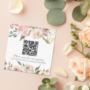 Carte D'accompagnement Élégant Blush rose Mariage registre Floral Code QR