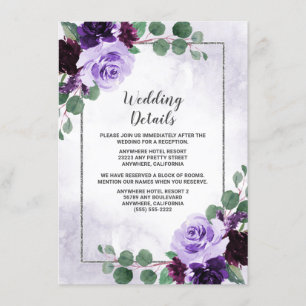 Carte D'accompagnement Elégant Boho Airy Floral Purple et Mariage Argent