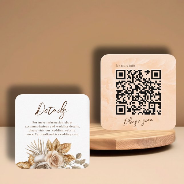 Carte D'accompagnement Elegant Boho Floral Accent QR Code Détails du Mari (Créateur téléchargé)