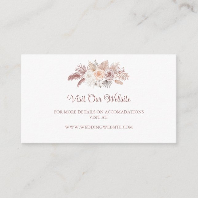 Carte D'accompagnement Elegant Boho Floral Rose Gold Mariage site Web (Devant)