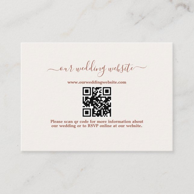 Carte D'accompagnement Elegant Boho QR Code Site Mariage en terre cuite (Devant)
