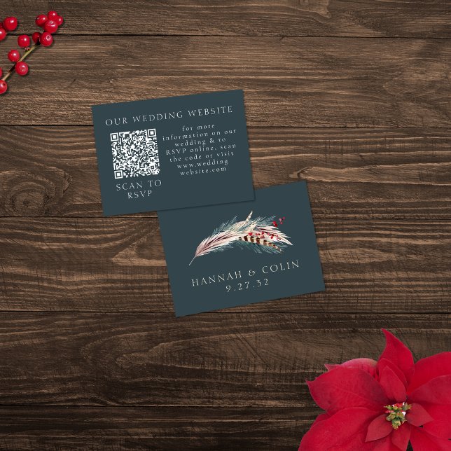 Carte D'accompagnement Élégant Boho Rustique Pampas & Vert Pin Web QR (Créateur téléchargé)