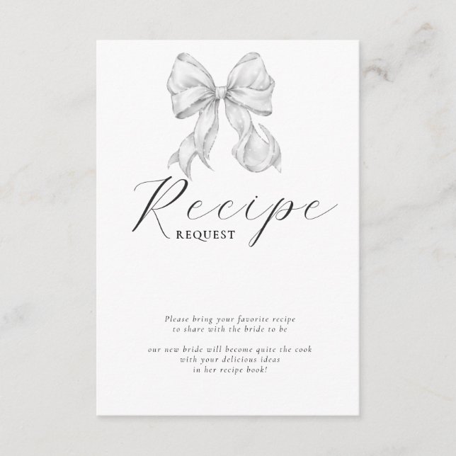 Carte D'accompagnement Elegant Bow Bridal Shower Recipe  (Devant)