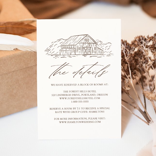 Carte D'accompagnement Elegant Brown Rustic Grange Détails du Mariage (Créateur téléchargé)