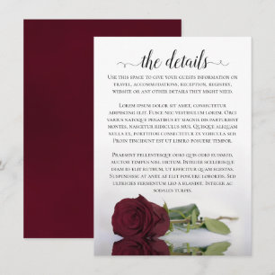 Carte D'accompagnement Elégant Burgundy à longue tige Rose Détails du Mar