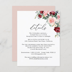 Carte D'accompagnement Elégant Burgundy Blush Floral Détails du Mariage