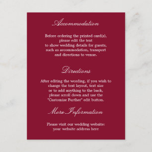 Carte D'accompagnement Elegant Burgundy Mariage Détails Card