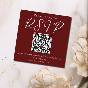 Carte D'accompagnement Élégant Burgundy Script minimaliste QR Code Mariag