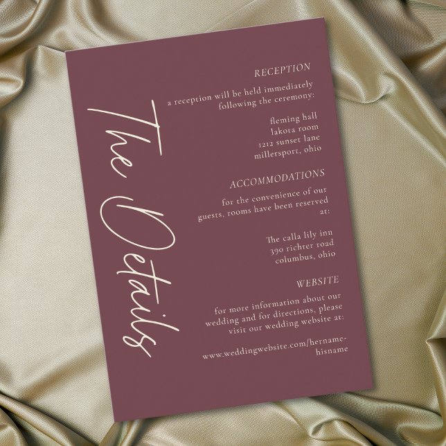 Carte D'accompagnement Elegant Burgundy Wine Minimalist Wedding (Elegant Burgundy Wine Minimalist Wedding Enclosure Card)