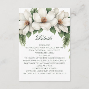 Carte D'accompagnement Elégant cadre de pin Mariage Magnolia blanc