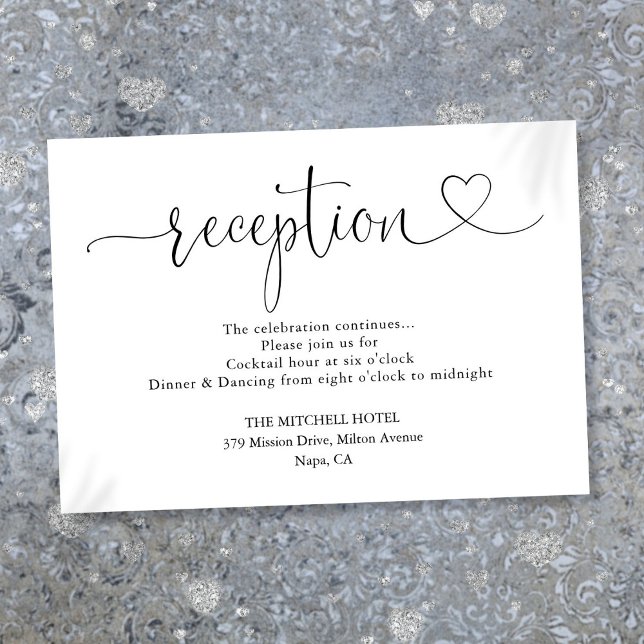 Carte D'accompagnement Élégant carton de réception de mariage écriture cœ (Elegant Heart Script Wedding Reception Enclosure Card)
