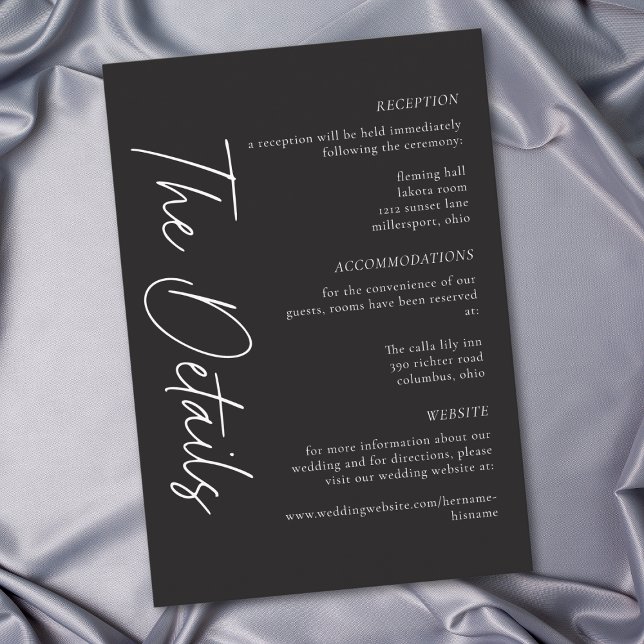Carte D'accompagnement Elegant Charcoal Black Minimalist Wedding (Elegant Charcoal Black Minimalist Wedding Enclosure Card)