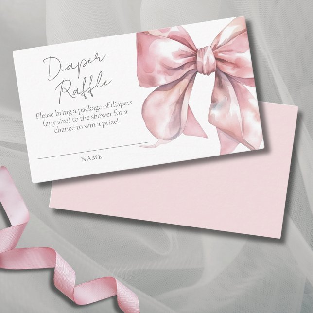 Carte D'accompagnement Élégant chou rose Baby shower chou Raffle (Elegant Cute Pink Bow Baby Shower Diaper Raffle Enclosure Card)