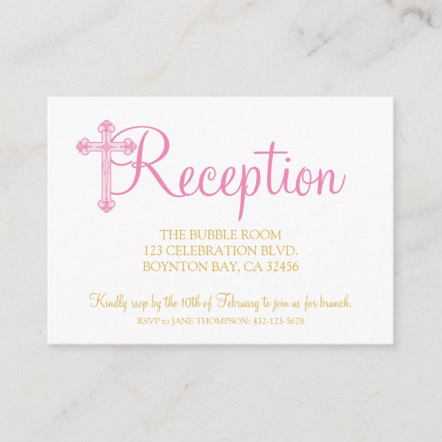 Carte D'accompagnement élégant CHRISTENING ou BAPTISM rose réception rsvp (Devant)