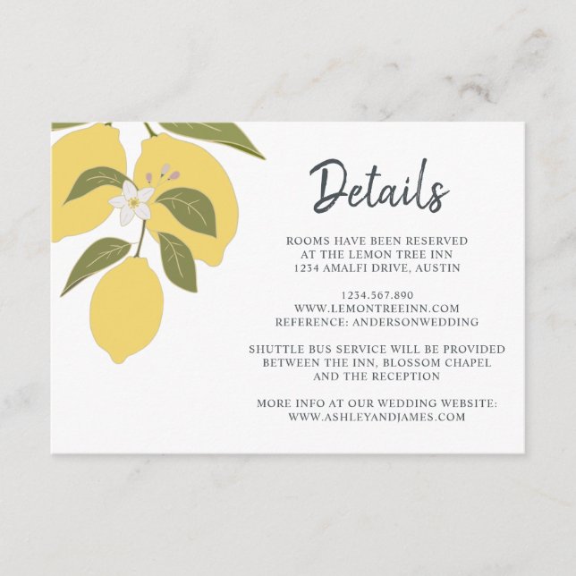 Carte D'accompagnement Elégant citron thème Détails Mariage (Devant)