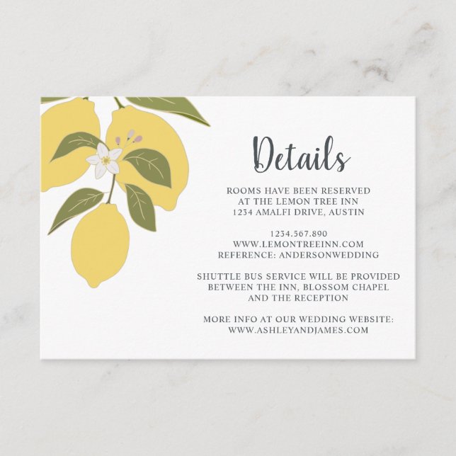 Carte D'accompagnement Elégant citron thème Détails Mariage (Devant)
