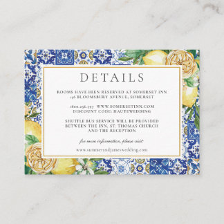 Carte D'accompagnement Elégant citrons Floral Mosaic Détails du Mariage