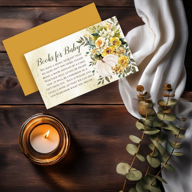 Carte D'accompagnement Elégant Citrouille Harvest Baby shower Livres pour (White Pumpkin and Gold Floral Baby Shower Books for Baby Insert Cards - A Little Pumpkin Collection)