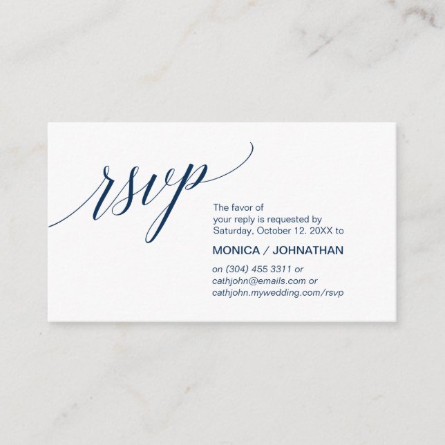 Carte D'accompagnement Élégant Classic minimal, Navy Blue Script, RSVP (Devant)