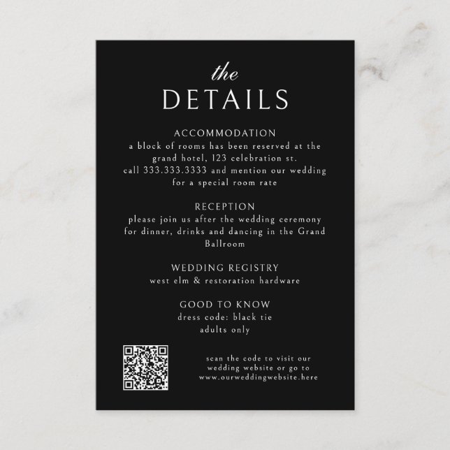 Carte D'accompagnement Élégant classique Formal Black QR Code Mariage (Devant)
